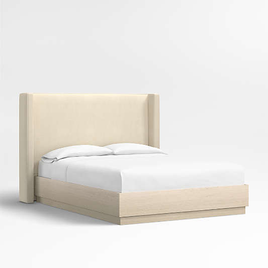 Arden 52" Ivory Upholstered Queen Headboard with Batten White Oak Bed Base