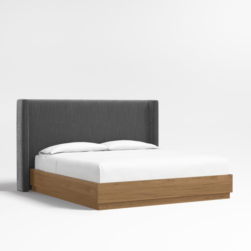 Arden 52" Charcoal Grey King Upholstered Headboard with Batten Brown Oak Bed Base - image 0 of 5