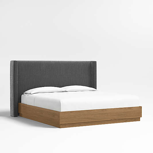 Arden 52" Charcoal Grey King Upholstered Headboard with Batten Brown Oak Bed Base