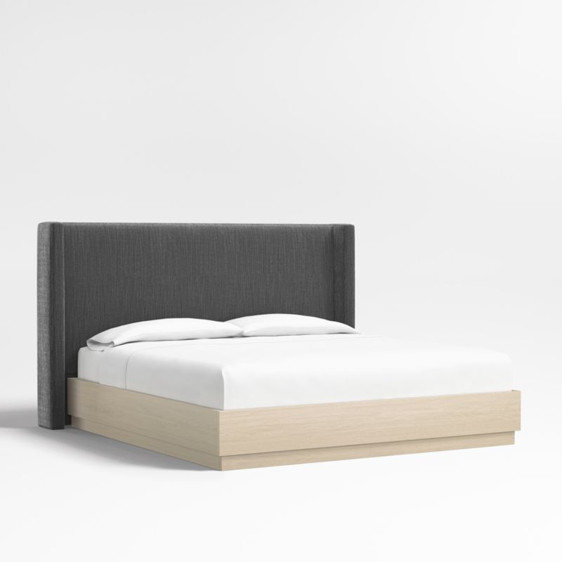 Arden 52" Charcoal Grey King Upholstered Headboard with Batten White Oak Bed Base - image 0 of 5