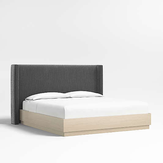 Arden 52" Charcoal Grey King Upholstered Headboard with Batten White Oak Bed Base