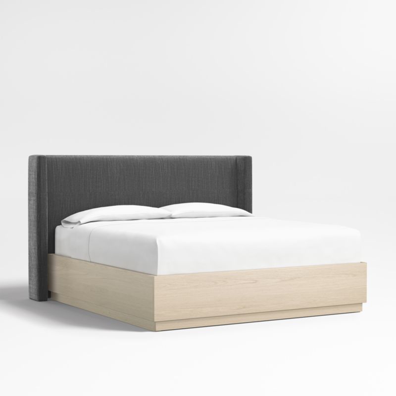 Arden 52" Charcoal Grey King Upholstered Headboard with Batten White Oak Storage Bed Base - image 0 of 7