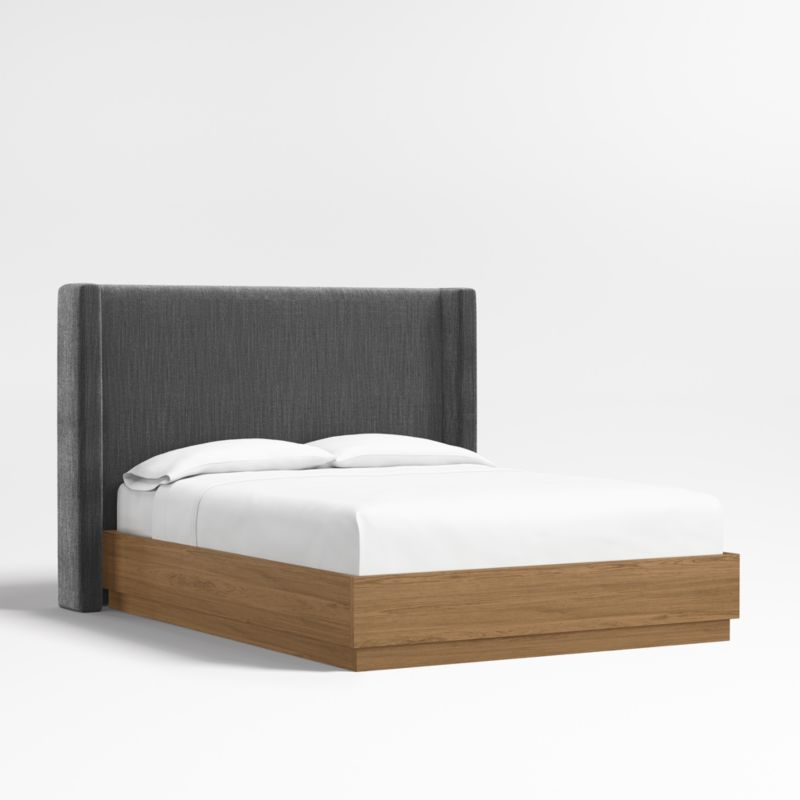 Arden 52" Charcoal Grey Queen Upholstered Headboard with Batten Brown Oak Bed Base - image 0 of 4