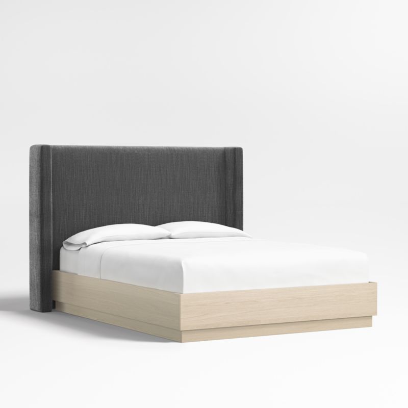 Arden 52" Charcoal Grey Queen Upholstered Headboard with Batten White Oak Bed Base - image 0 of 4