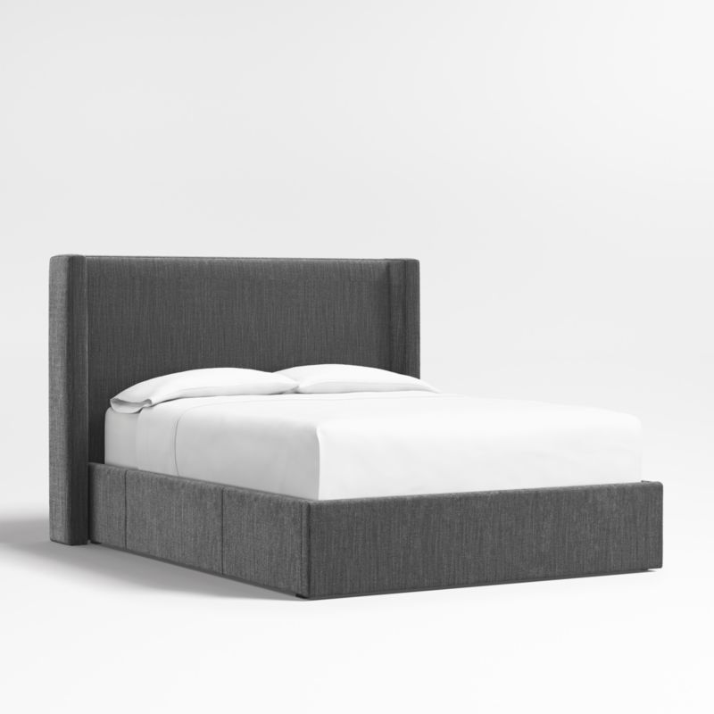 Arden 52" Charcoal Grey Upholstered Queen Headboard with Storage Bed Base