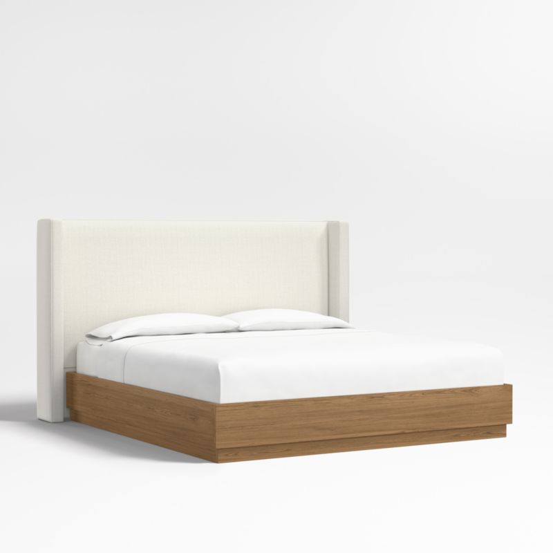 Arden 52" Ivory King Upholstered Headboard with Batten Brown Oak Bed Base - image 0 of 5