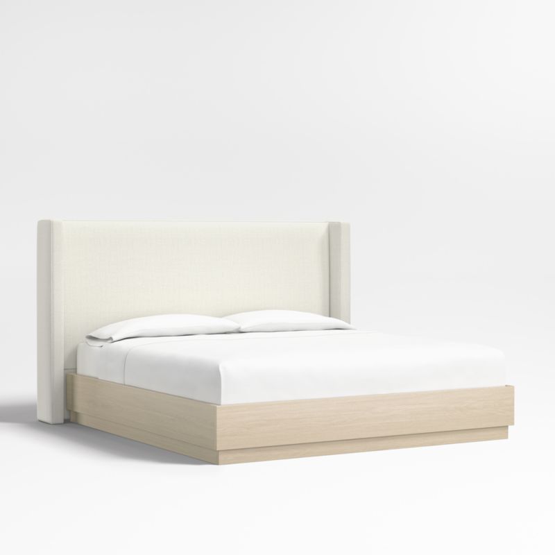 Arden 52" Ivory King Upholstered Headboard with Batten White Oak Bed Base - image 0 of 5