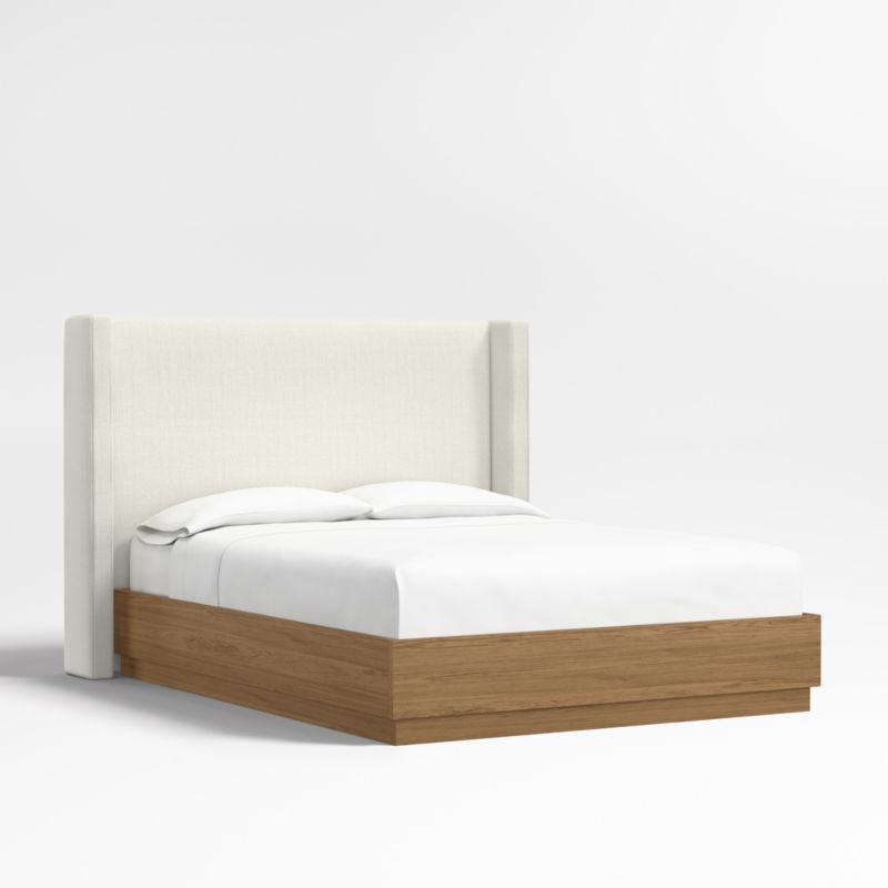 Arden 52" Ivory Queen Upholstered Headboard with Batten Brown Oak Bed Base - image 0 of 4