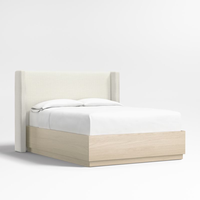 Arden 52" Ivory Queen Upholstered Headboard with Batten White Oak Storage Bed Base - image 0 of 6