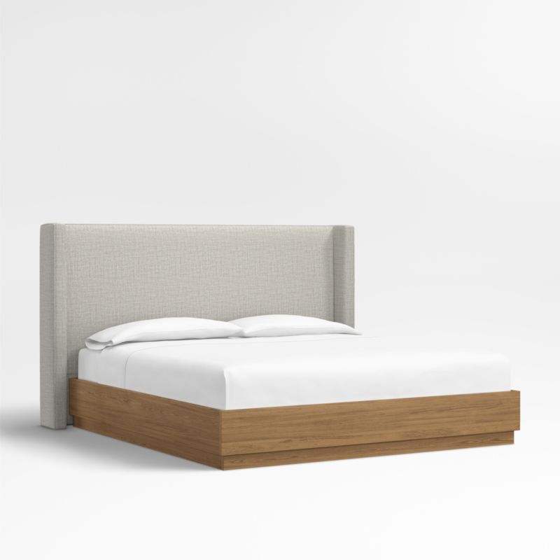 Arden 52" Mist Grey Upholstered King Headboard with Batten Brown Oak Bed Base - image 0 of 5