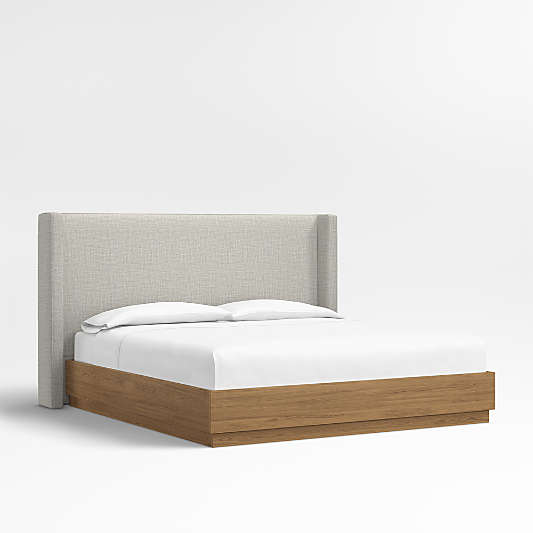 Arden 52" Mist Grey Upholstered King Headboard with Batten Brown Oak Bed Base