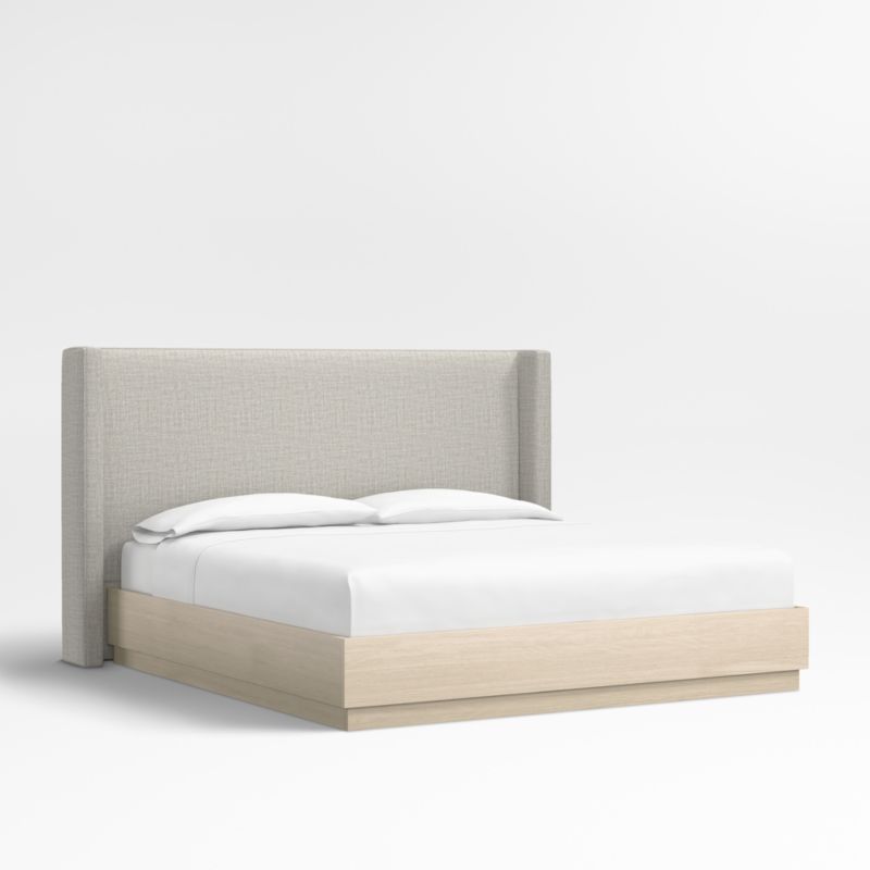 Arden 52" Mist Grey Upholstered King Headboard with Batten White Oak Bed Base - image 0 of 5