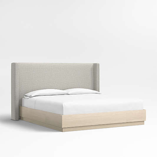 Arden 52" Mist Grey Upholstered King Headboard with Batten White Oak Bed Base