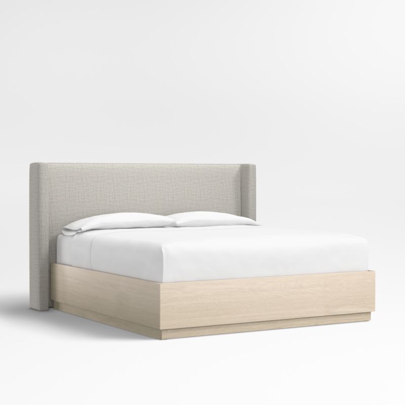 Arden 52" Mist Grey Upholstered King Headboard with Batten White Oak Storage Bed Base - image 0 of 7