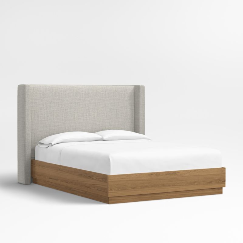 Arden 52" Mist Grey Upholstered Queen Headboard with Batten Oak Bed Base