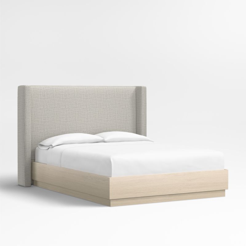 Arden 52" Mist Grey Upholstered Queen Headboard with Batten White Oak Bed Base - image 0 of 4