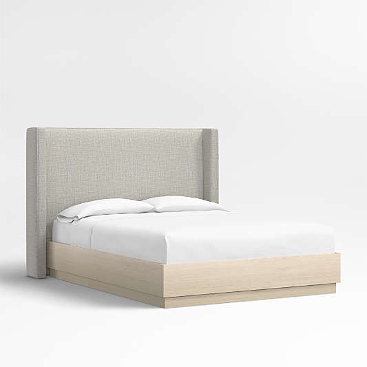 Arden 52" Mist Grey Upholstered Queen Headboard with Batten White Oak Bed Base