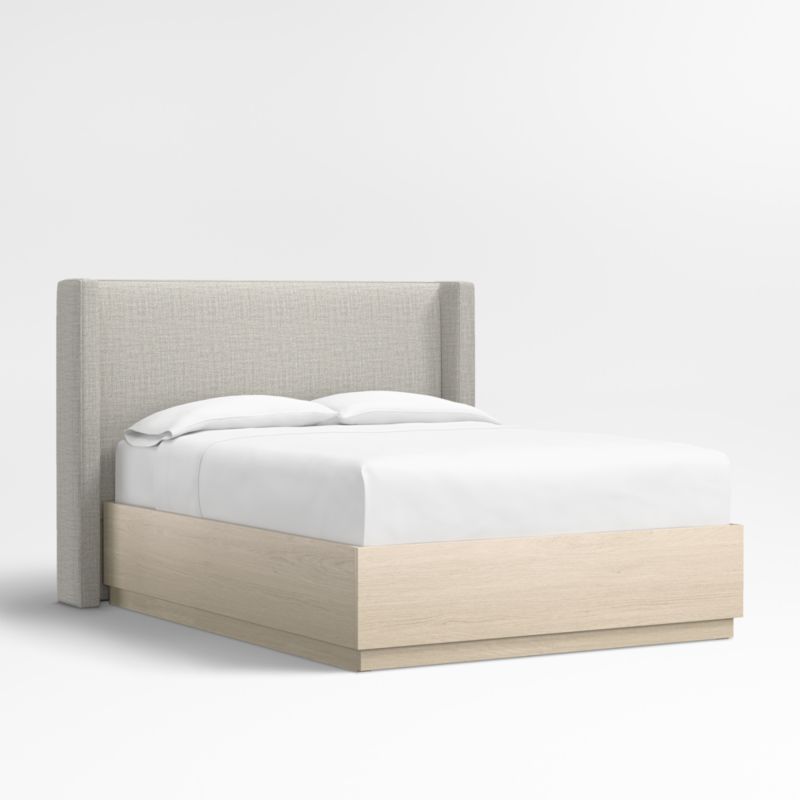 Arden 52" Mist Grey Upholstered Queen Headboard with Batten White Oak Storage Bed Base - image 0 of 6