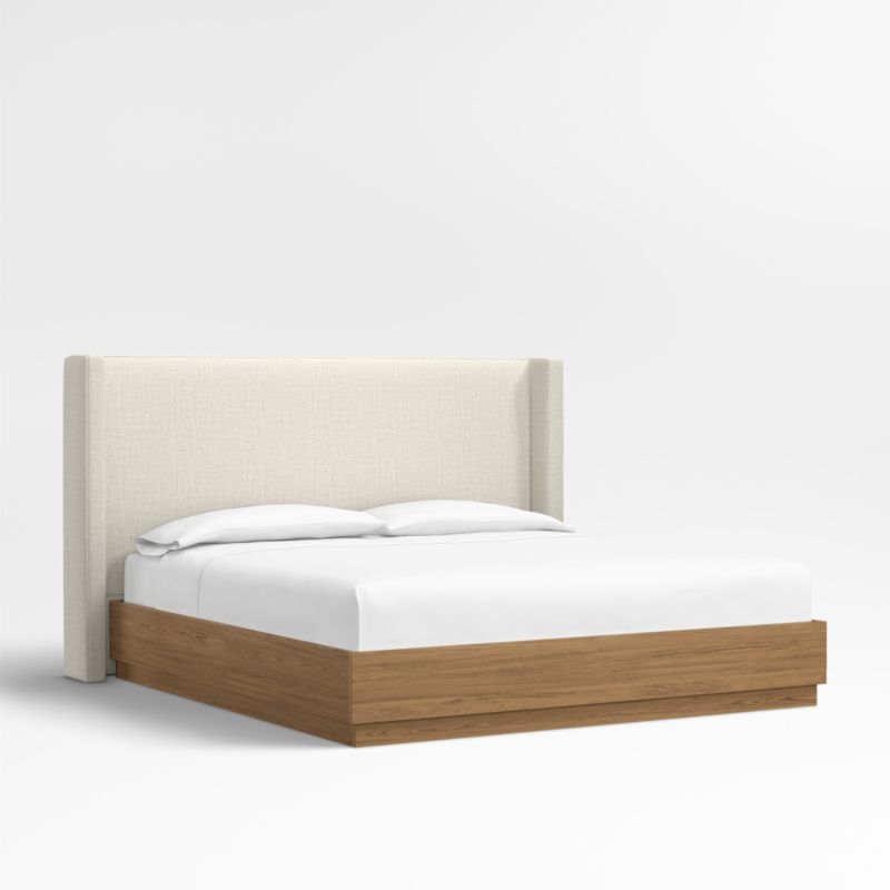 Arden 52" Natural Beige Upholstered King Headboard with Batten Brown Oak Bed Base - image 0 of 5