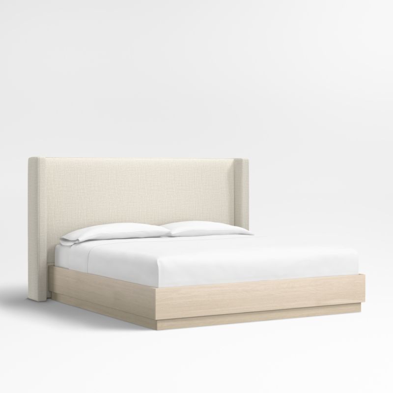 Arden 52" Natural Beige Upholstered King Headboard with Batten White Oak Bed Base - image 0 of 5