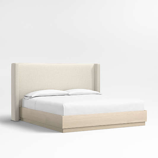 Arden 52" Natural Beige Upholstered King Headboard with Batten White Oak Bed Base