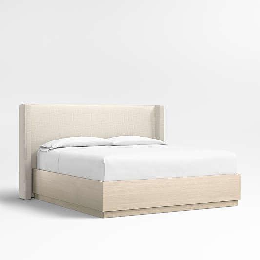 Arden 52" Natural Beige Upholstered King Headboard with Batten White Oak Storage Bed Base