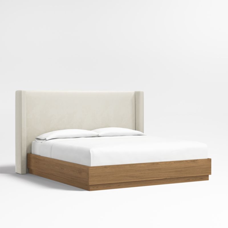 Arden 52" Beige Upholstered King Headboard with Batten Oak Bed Base