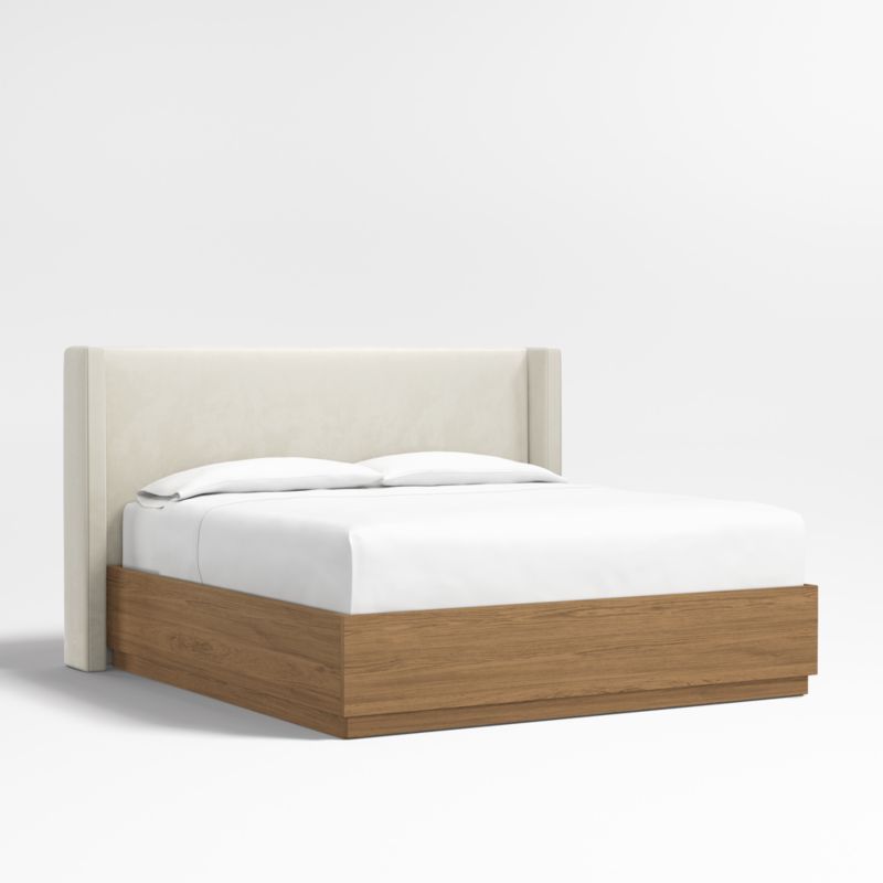 Arden 52" Beige Upholstered King Headboard with Batten Oak Storage Bed Base