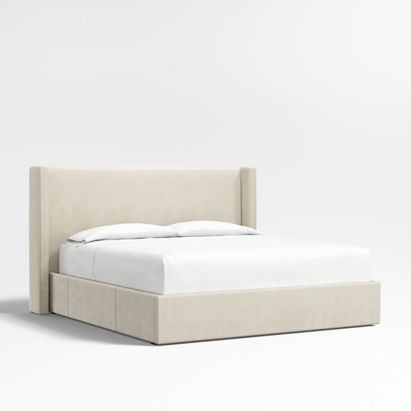 Arden 52" Beige Upholstered King Headboard with Storage Bed Base
