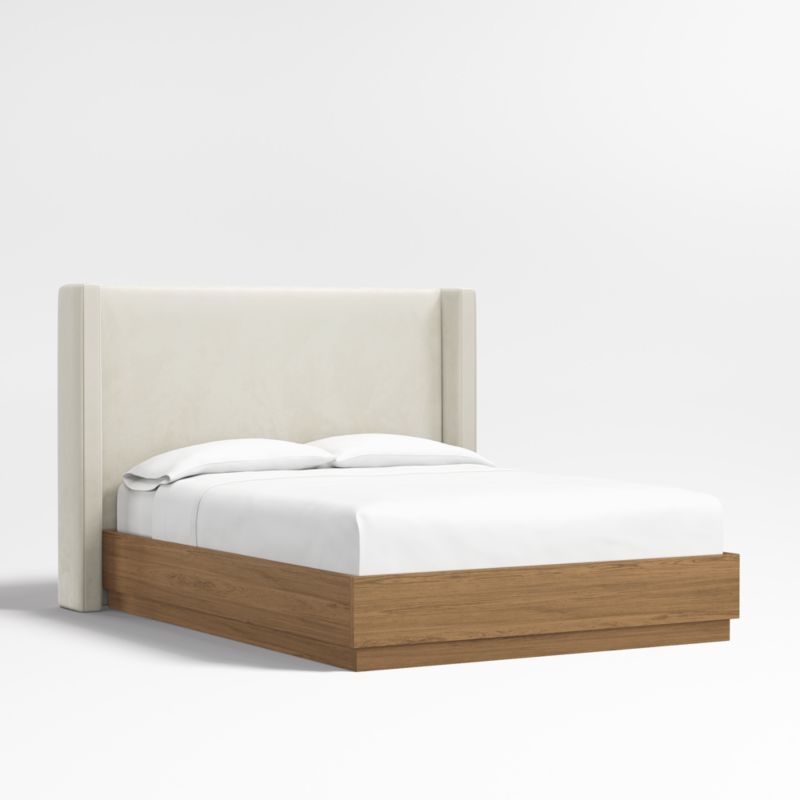 Arden 52" Beige Upholstered King Headboard with Batten Oak Bed Base