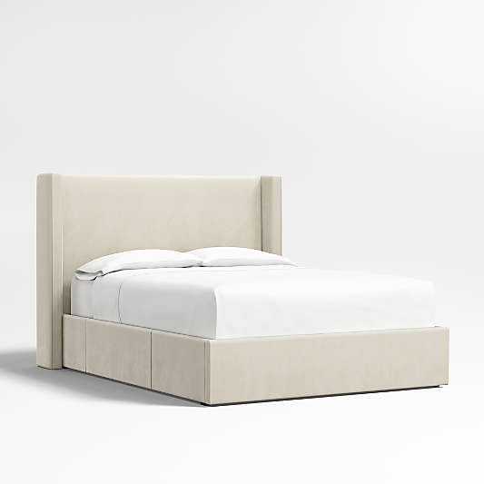 Arden 52" Beige Upholstered Queen Headboard with Storage Bed Base