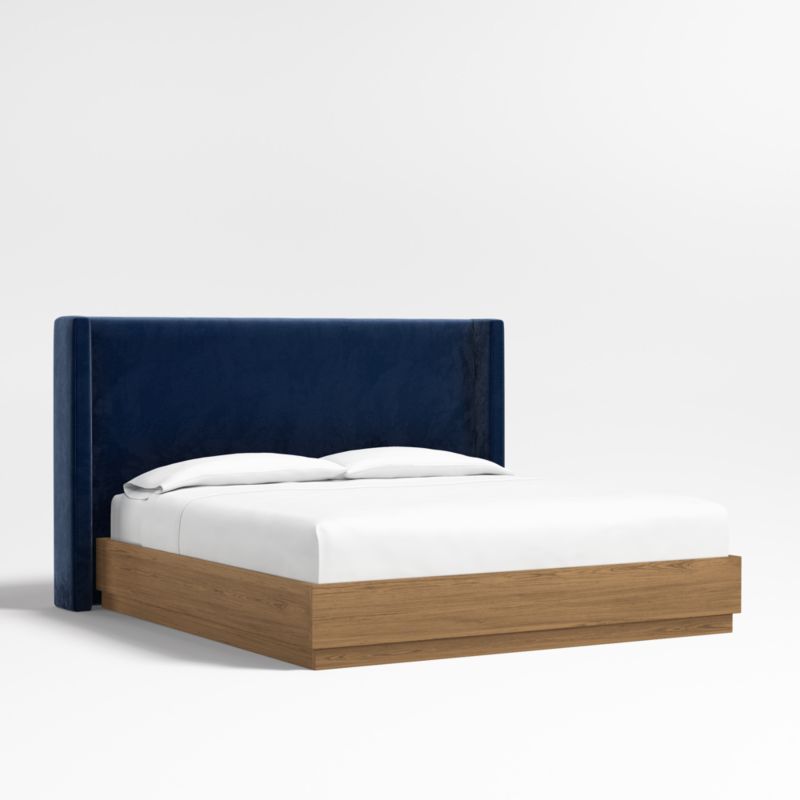 Arden 52" Navy King Upholstered Headboard with Batten Brown Oak Bed Base - image 0 of 4