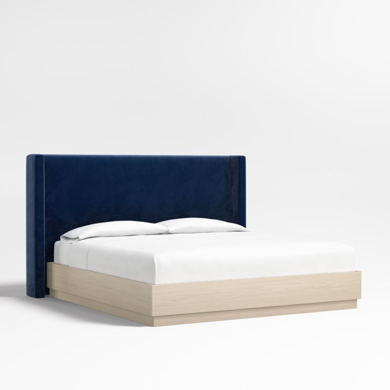 Arden 52" Navy King Upholstered Headboard with Batten Oak Bed Base