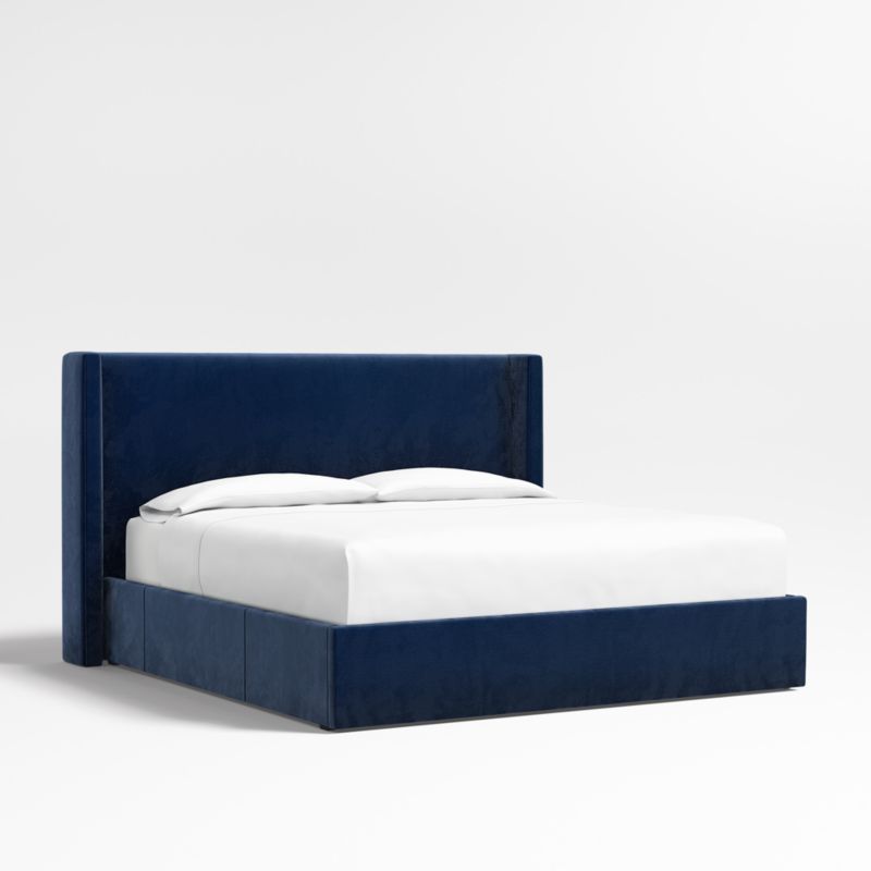 Arden 52" Navy King Upholstered Headboard with Storage Bed Base