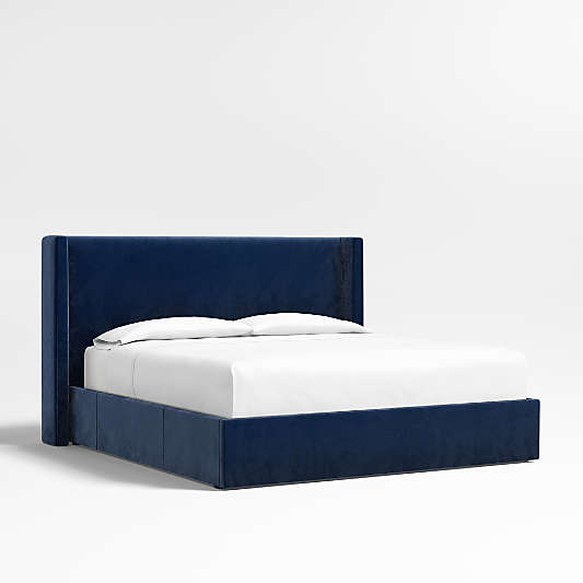 Arden 52" Navy King Upholstered Headboard with Storage Bed Base