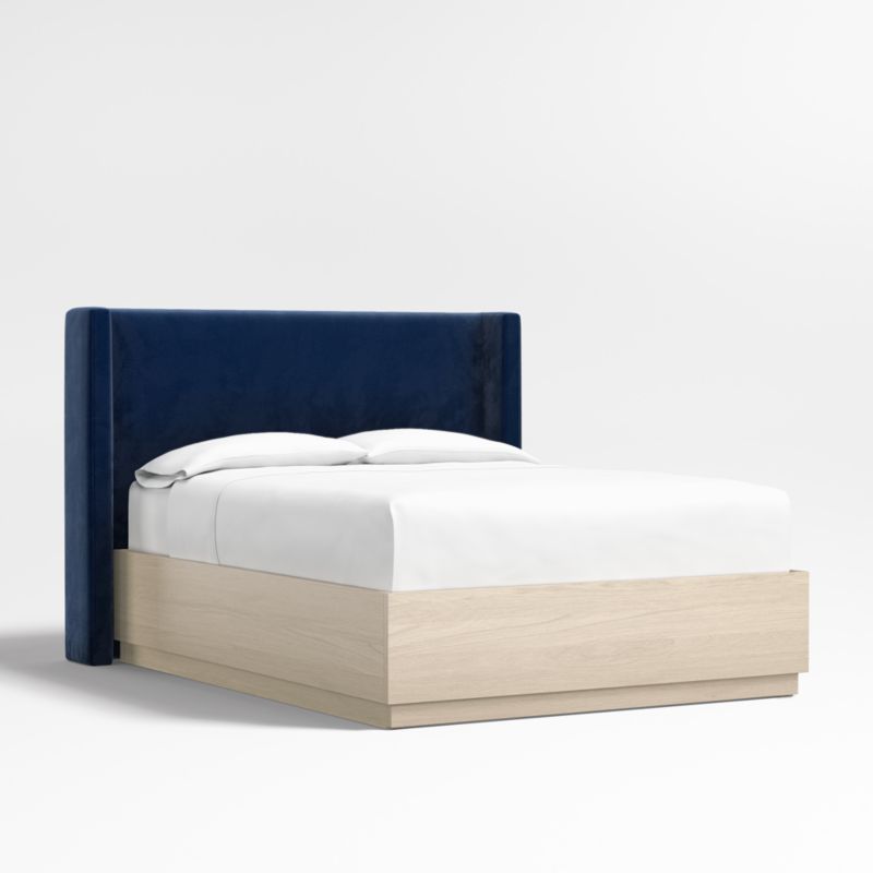 Arden 52" Navy King Upholstered Headboard with Batten White Oak Storage Bed Base - image 2 of 4