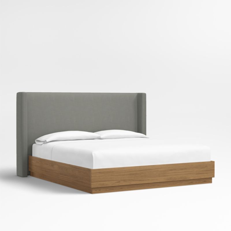 Arden 52" Graphite Grey Upholstered King Headboard with Batten Brown Oak Bed Base - image 0 of 5