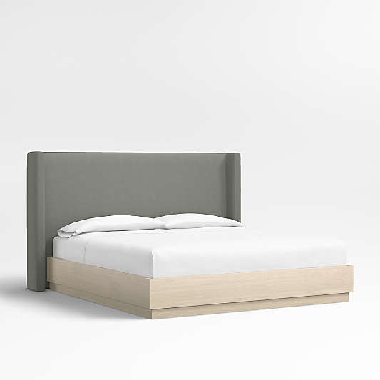 Arden 52" Graphite Grey Upholstered King Headboard with Batten White Oak Bed Base