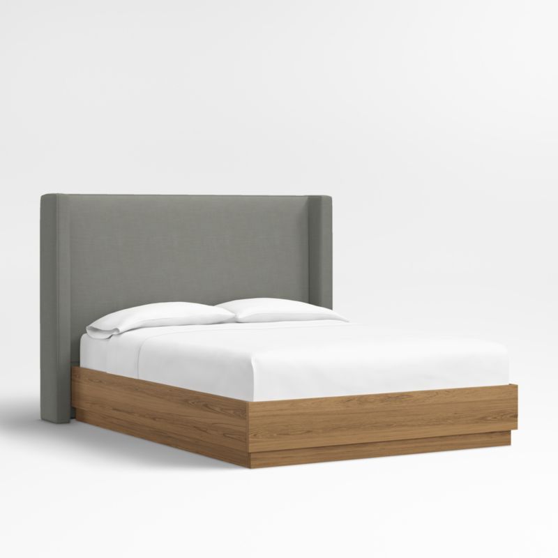 Arden 52" Graphite Grey Upholstered Queen Headboard with Batten Brown Oak Bed Base - image 0 of 4