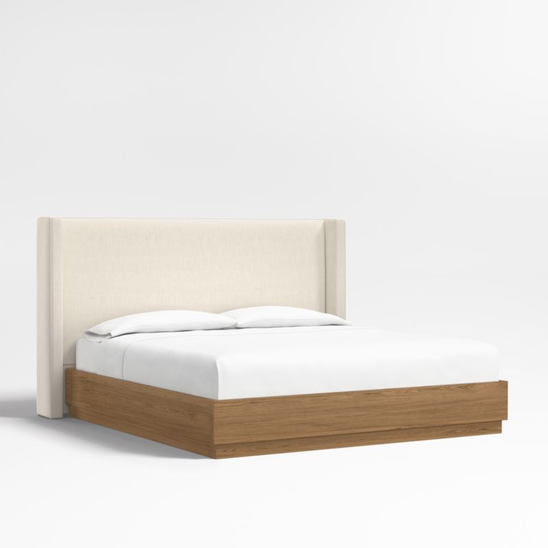 Arden 52" Ivory Upholstered King Headboard with Batten Brown Oak Bed Base - image 0 of 5