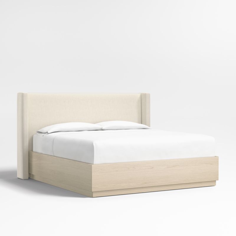 Arden 52" Ivory Upholstered King Headboard with Batten White Oak Storage Bed Base - image 0 of 7