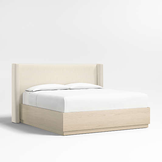 Arden 52" Ivory Upholstered King Headboard with Batten White Oak Storage Bed Base