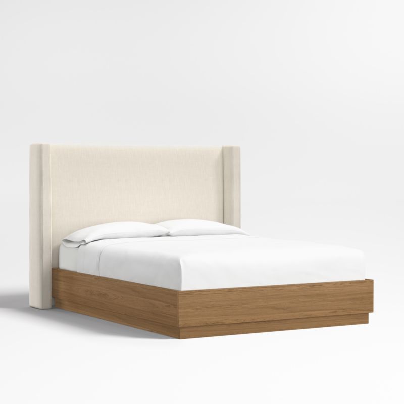 Arden 52" Ivory Upholstered Queen Headboard with Batten Brown Oak Bed Base - image 0 of 4