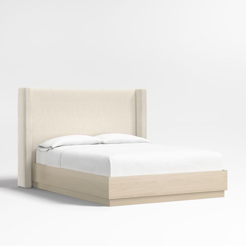 Arden 52" Ivory Upholstered Queen Headboard with Batten White Oak Bed Base - image 0 of 4