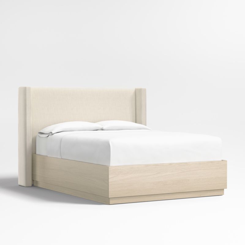 Arden 52" Ivory Upholstered Queen Headboard with Batten White Oak Storage Bed Base - image 0 of 6