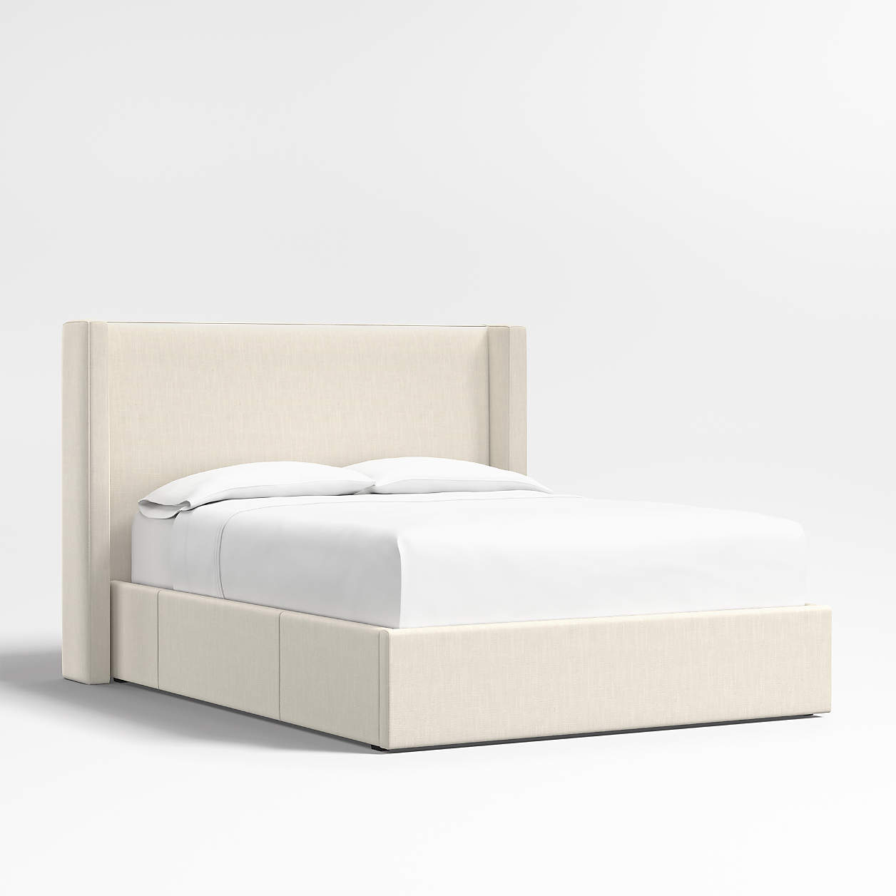 Arden 52" Linen Ivory Upholstered Queen Headboard with Storage Bed Base