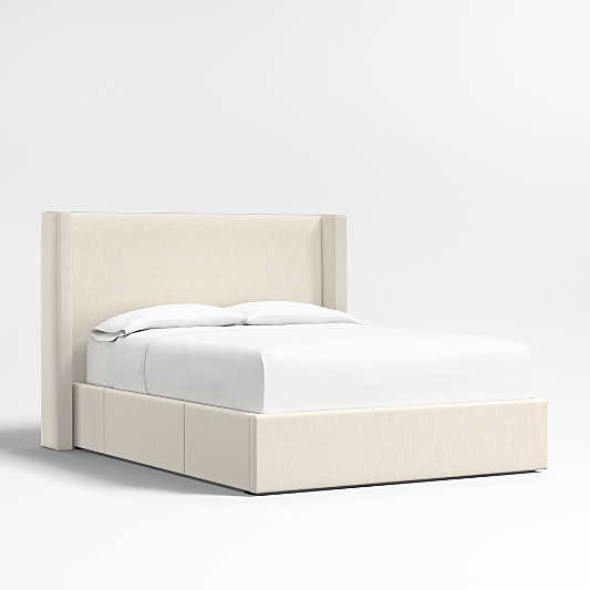 Arden 52" Ivory Upholstered Queen Headboard with Storage Bed Base