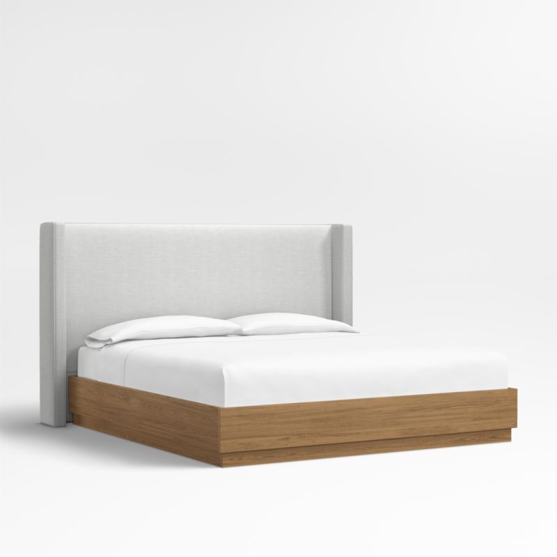 Arden 52" Oyster Grey King Upholstered Headboard with Batten Brown Oak