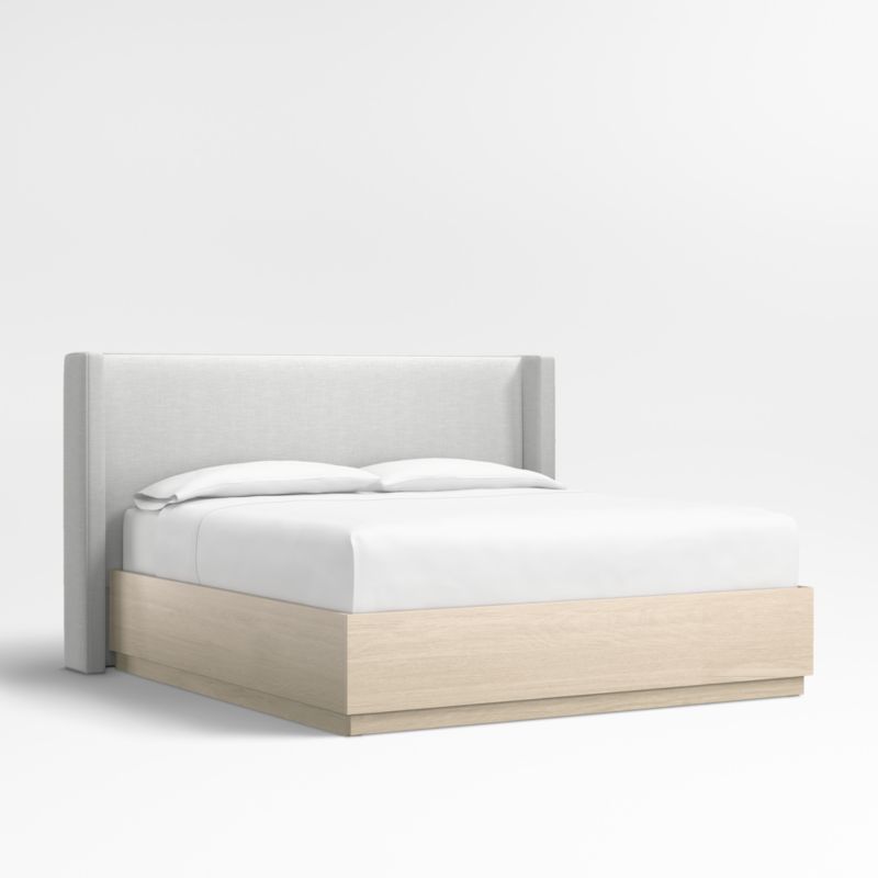 Arden 52" Oyster Grey King Upholstered Headboard with Batten White Oak Storage Bed Base - image 0 of 7