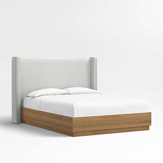 Arden 52" Oyster Grey Queen Upholstered Headboard with Batten Brown Oak Bed Base